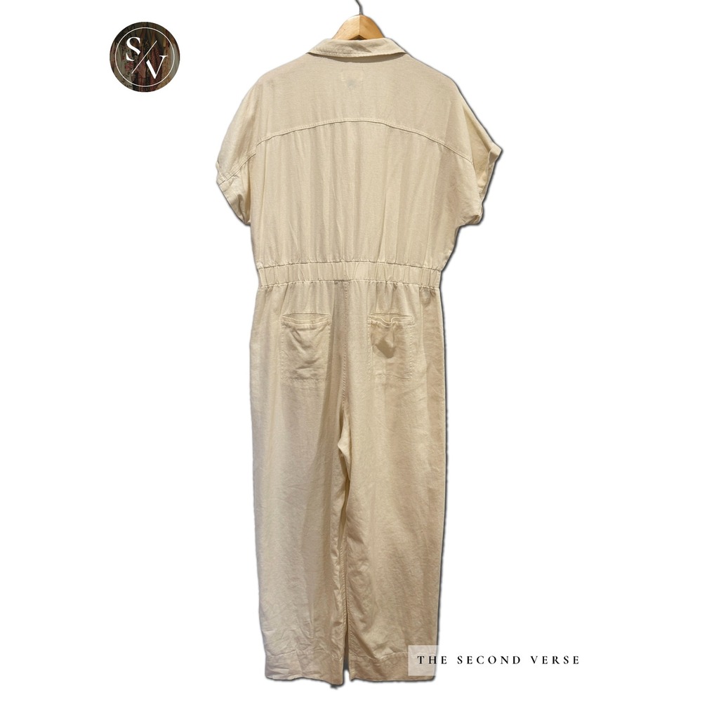 Universal Thread Womens Utility Wide Leg Jumpsuit Cream Linen Blend Size 14 - Picture 3 of 11